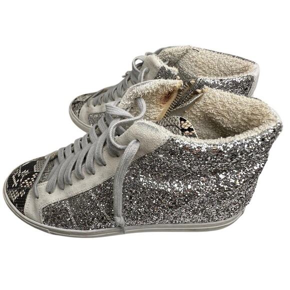 P448 EU 41 Glitter Snakeskin Hi Top Side Zip Sneakers Made In Italy Rebel Chic - Picture 13 of 16